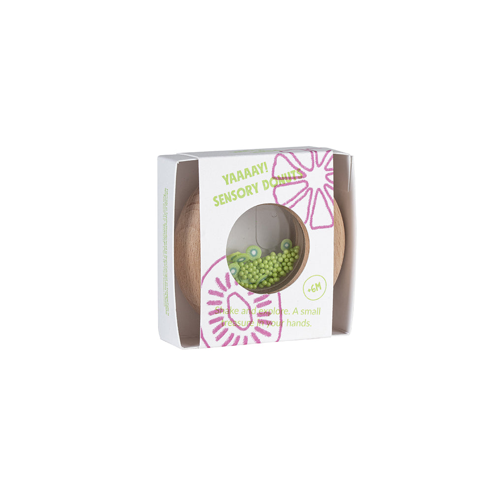 Petit Boum babylegetøj, sensorisk donut rangle - Kiwis