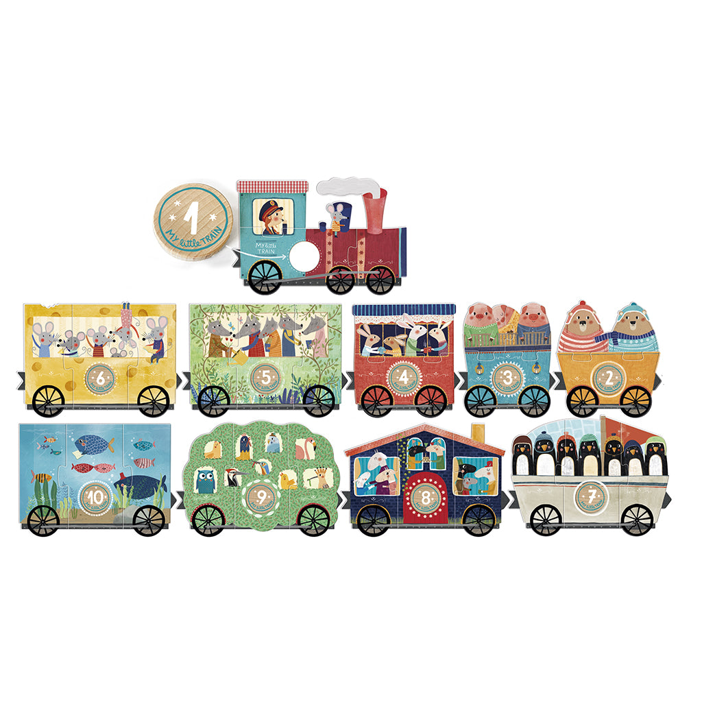 Londji Puzzle, My Little Train, Set of 10 Puzzles with 3 Pieces Each