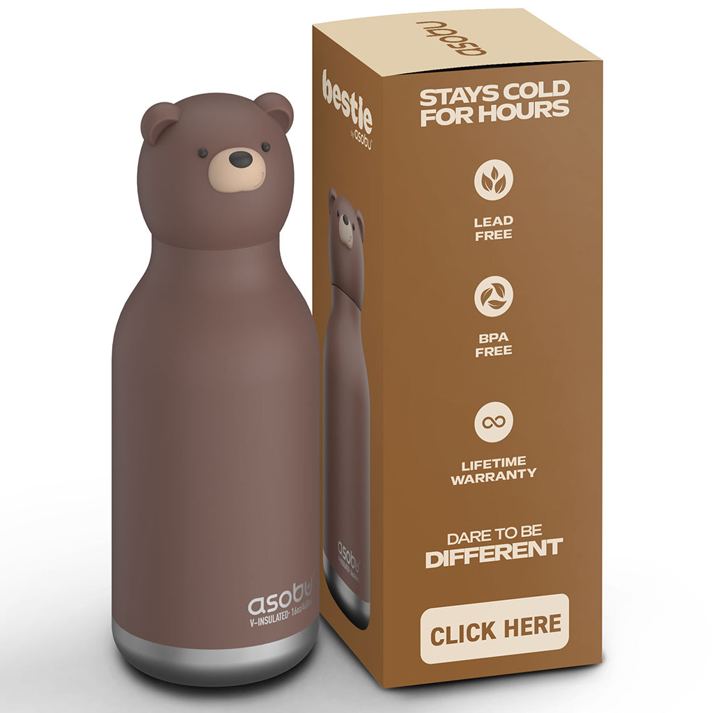 Asobu Bestie Animal termo drikkedunk, 460 ml. - Brun bjørn