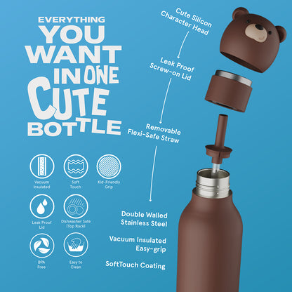 Asobu Bestie Animal termo drikkedunk, 460 ml. - Brun bjørn