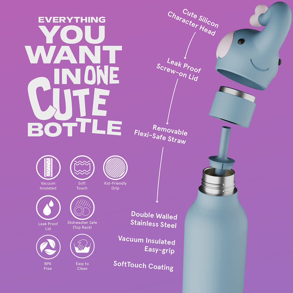 Asobu Bestie Animal Thermo Water Bottle, 460 ml - Elephant