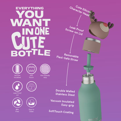 Asobu Bestie Animal Thermo Water Bottle, 460 ml - Reindeer