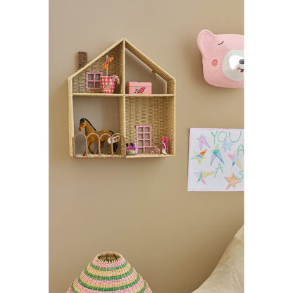 Rice House Shelf, Wall Shelf Divided into 4 Compartments - Pink