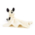 Baby Jellycat nusseklud, Bashful hund i sort og creme farver.