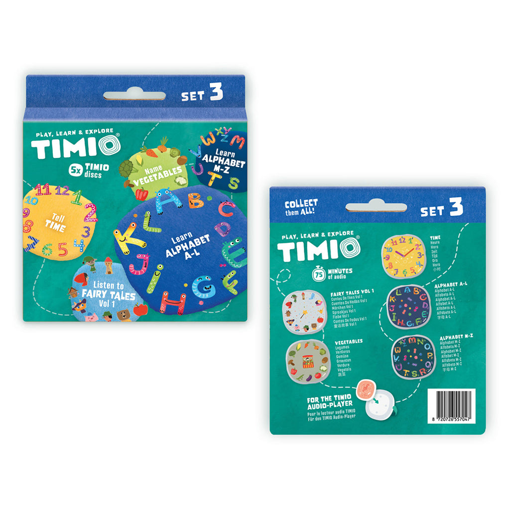 TIMIO Disc Set 3, Fairy Tales, Time, Vegetables, Alphabet A–L, and Alphabet M–Z