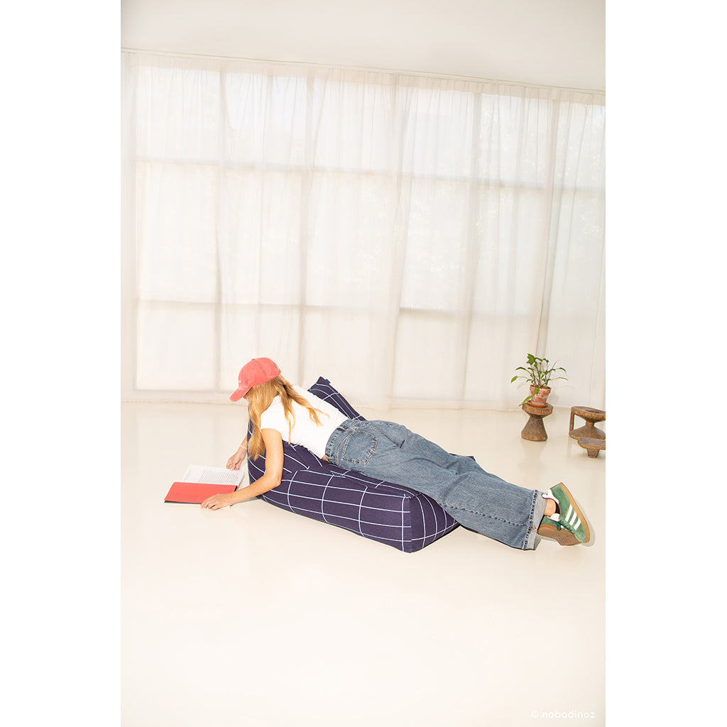Nobodinoz Vibes Long Bean Bag Chair, Adult - Navy Blue Grid