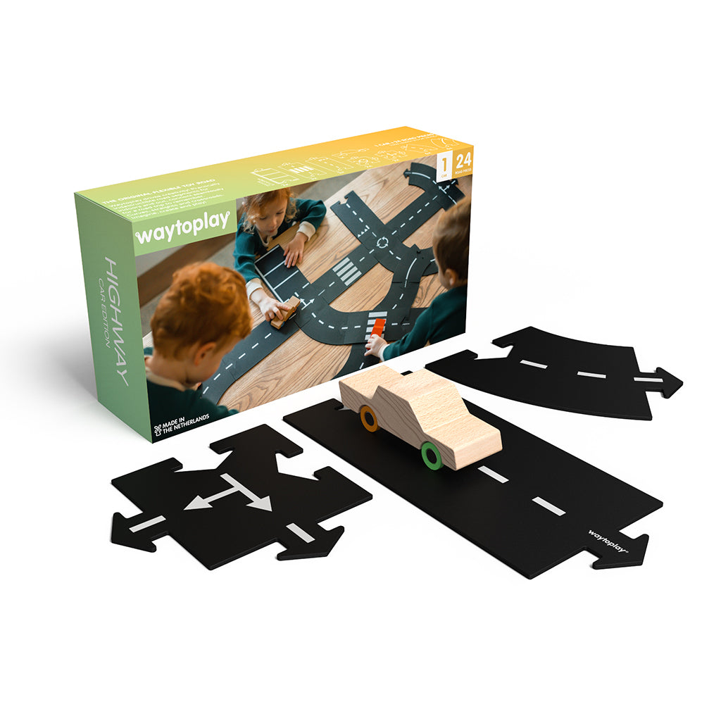 Waytoplay Rubber Car Track, 24 Pieces – Highway Car Edition