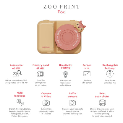 The ZooFamily, Zoo Print, 3-in-1 Camera with Print Function, Ages 5-11 - Fox