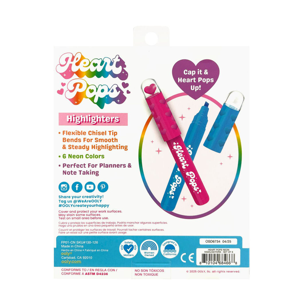 Ooly Overstregningstusser 6 stk, Heart Pops Neon