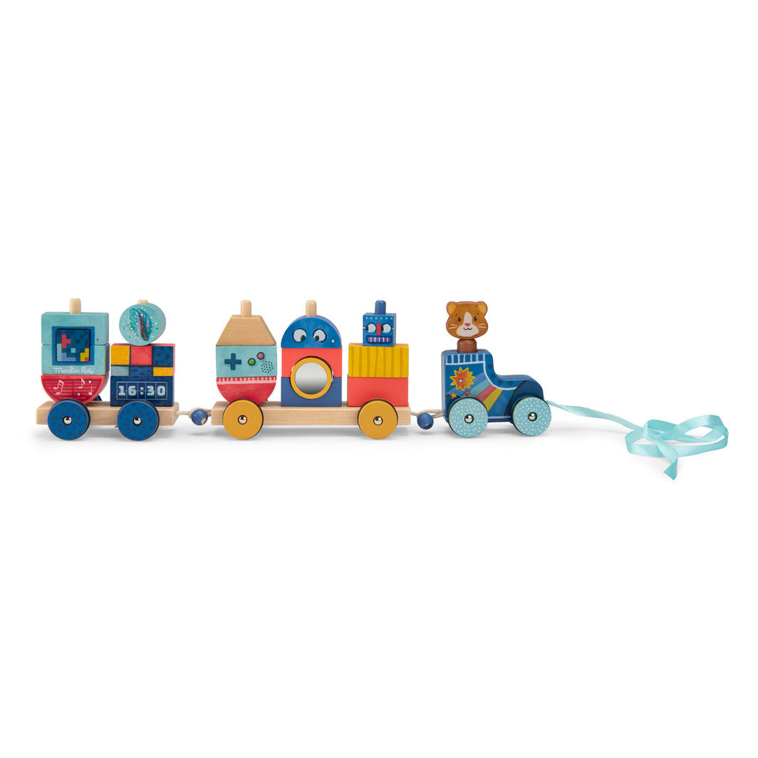 Moulin Roty Wooden Pull Toy Train, Puce &amp; Pilou