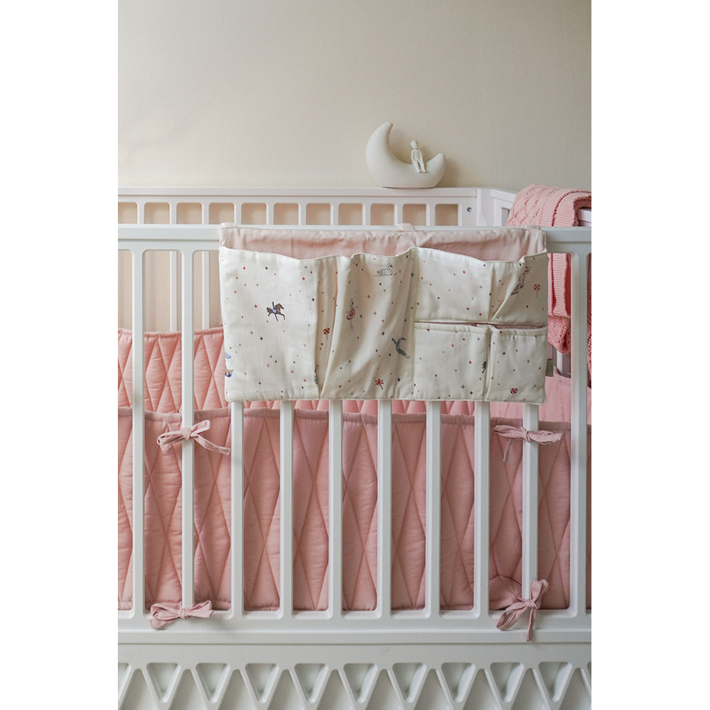 Cam Cam Crib Bumper, OCS, Harlequin Embroidery – Blossom Pink