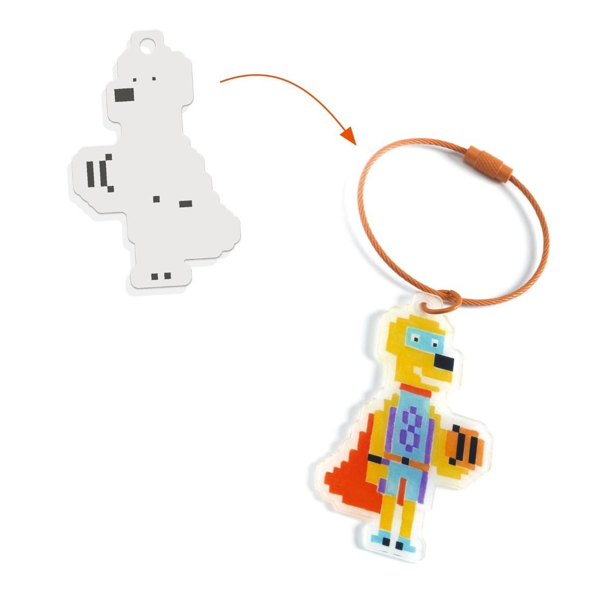 Djeco DIY, Shrink Plastic - Pixel Superheroes