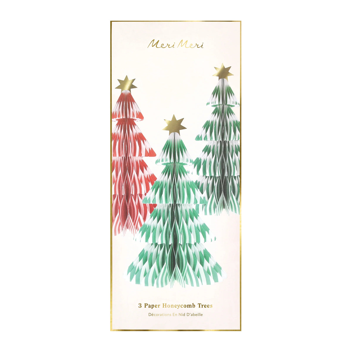 Meri Meri Paper Christmas Trees, Stripe Paper Honeycomb Trees, 3 pcs.