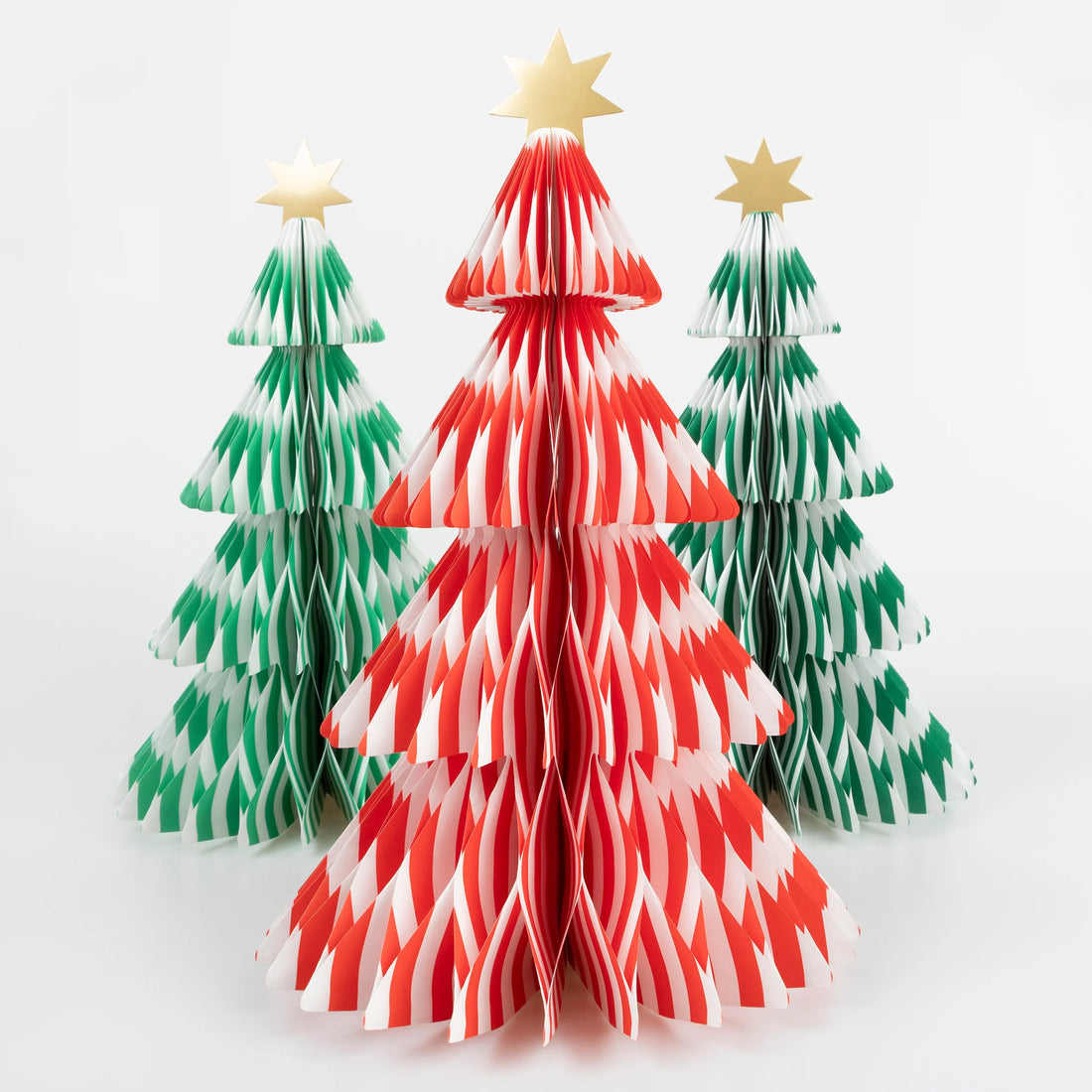 Meri Meri Paper Christmas Trees, Stripe Paper Honeycomb Trees, 3 pcs.