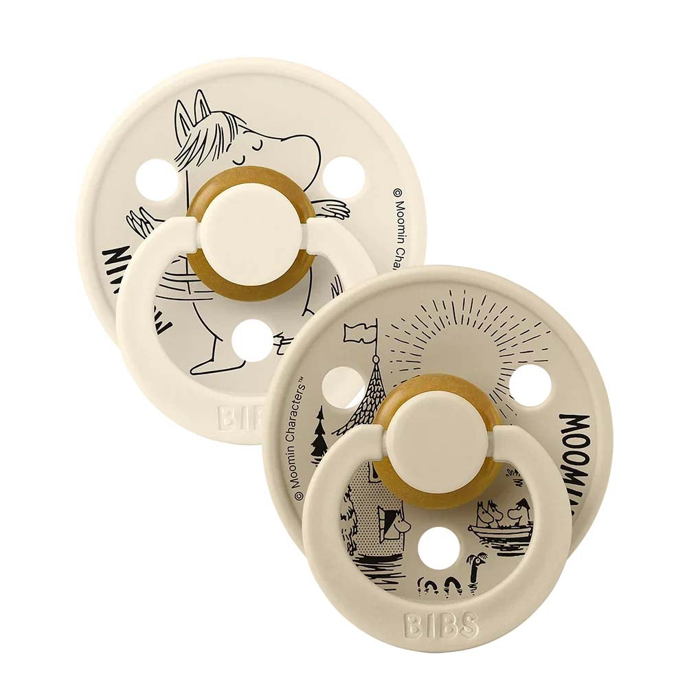 Bibs x Moomin Pacifiers in Natural Rubber, Size 2 – Snorkfrøken Ivory/Vanilla