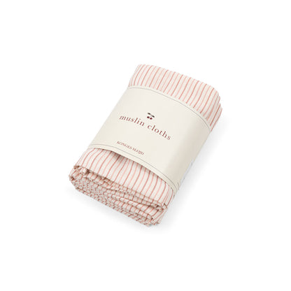 Konges Sløjd Muslin Cloths, Organic Muslin, 3-Pack - Stripe Petite Rose