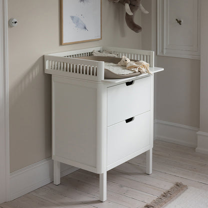 Sebra puslebord i træ, 2-i-1 design m. skuffer - Classic white