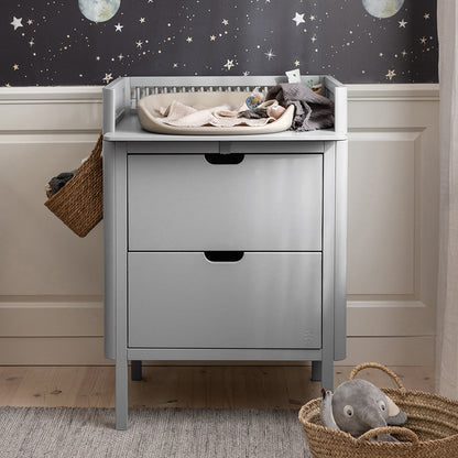 Sebra Wooden Changing Table, 2-in-1 Design with Drawers – Stone