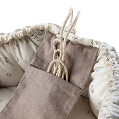 Sebra 3-in-1 Baby Nest, Baby Lift, and Play Mat, Sophora Leaves - Beige