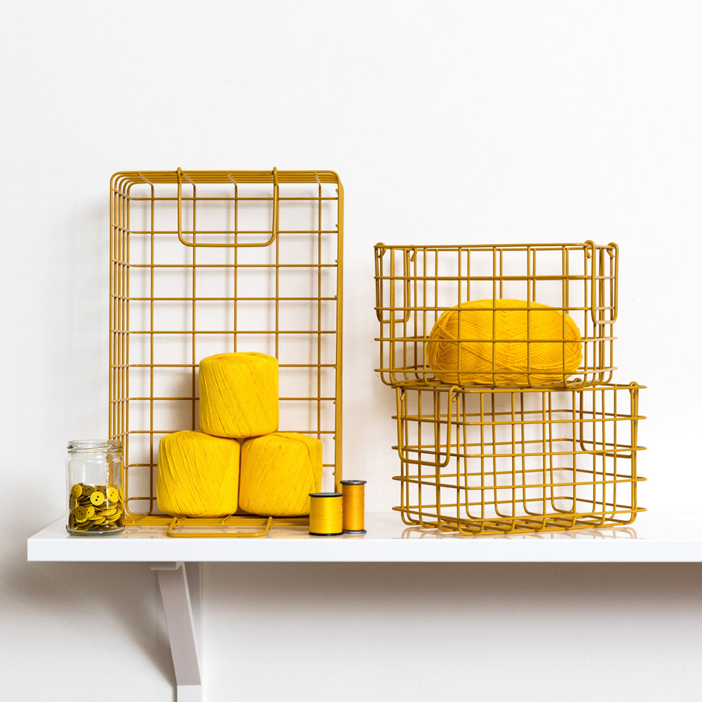 Mustard Made Baskets, Set of 3 Wire Baskets - Mustard