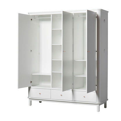 Oliver Furniture Wood Wardrobe with 3 Doors, White - Height 204 cm