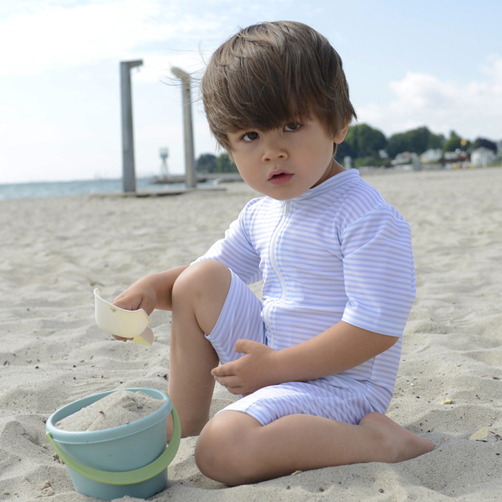 Petit Crabe UV Suit with Zipper, Natsu, Baby Blue/White – For ages 0 to 8 years