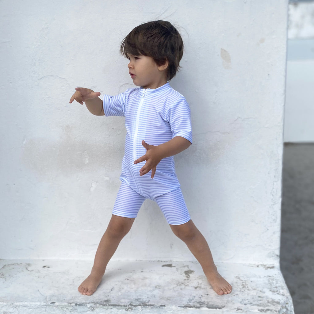 Petit Crabe UV Suit with Zipper, Natsu, Baby Blue/White – For ages 0 to 8 years