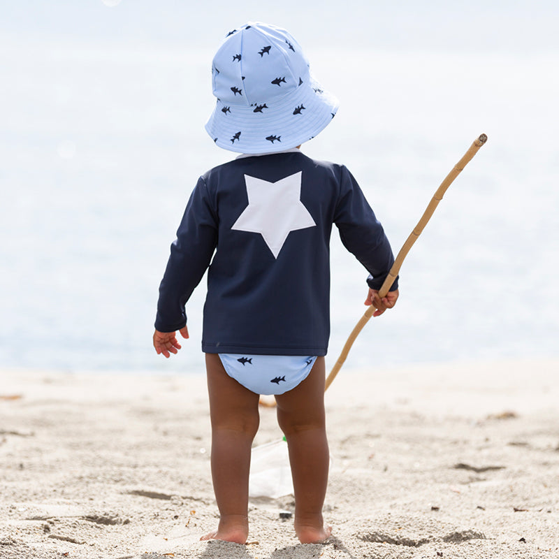 Petit Crabe UV Swim Diaper Pants, Leo Blue Fish - Ages 0-3 Years