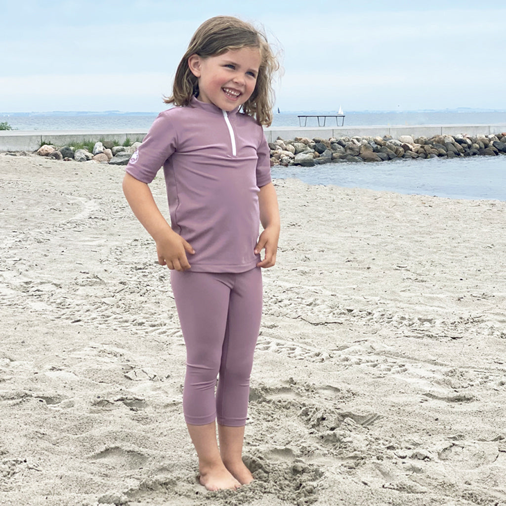 Petit Crabe UV badebluse m. lynlås og korte ærmer, Max, Heather - 1-10 år