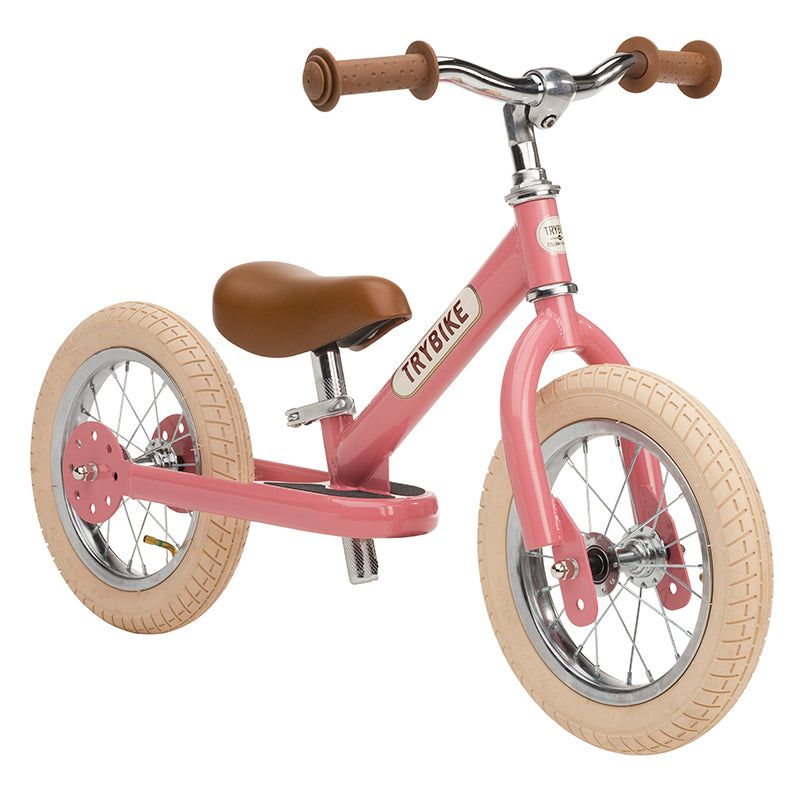 Trybike Balance Bike, Vintage Pink with Retro Look