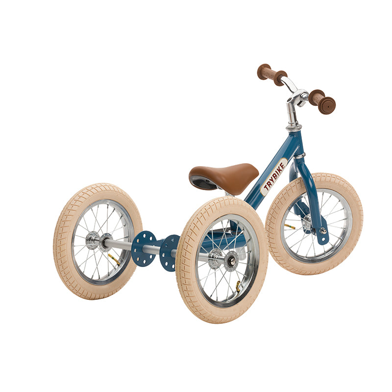 Trybike Tricycle Balance Bike, Vintage Blue with Retro Look