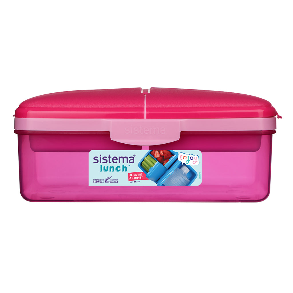 Sistema Lunch Box and Water Bottle, Slimline Quaddie 1.5 L - Pink