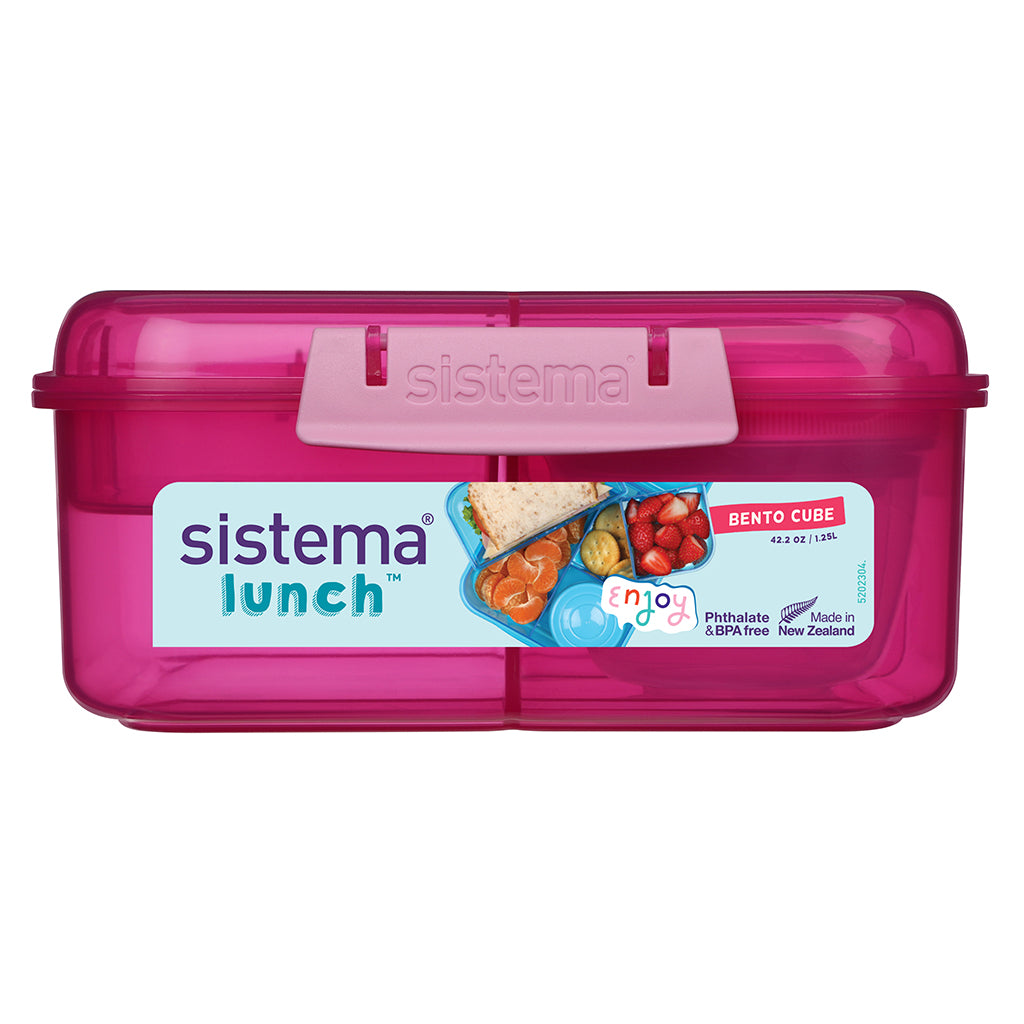 Sistema Bento Cube madkasse 1.25L pink med 5 rum og beholder
