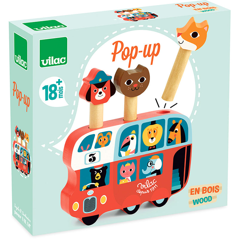 Vilac pop-up bus i træ - med dyr