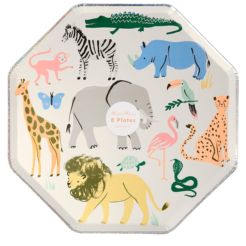 Meri Meri Paper Plates Size L, Safari Animals - Pack of 8