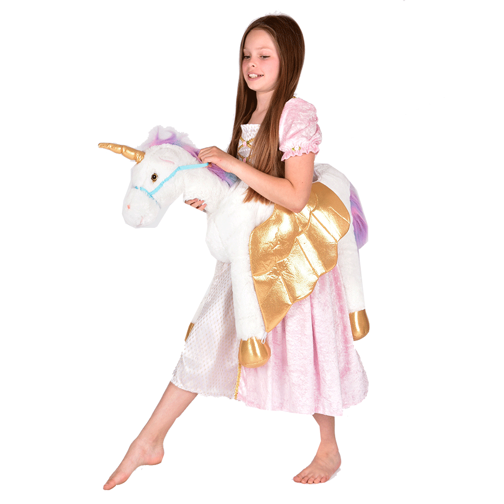 Den goda Fen Ride-On Unicorn Animal Costume – Ages 3–8