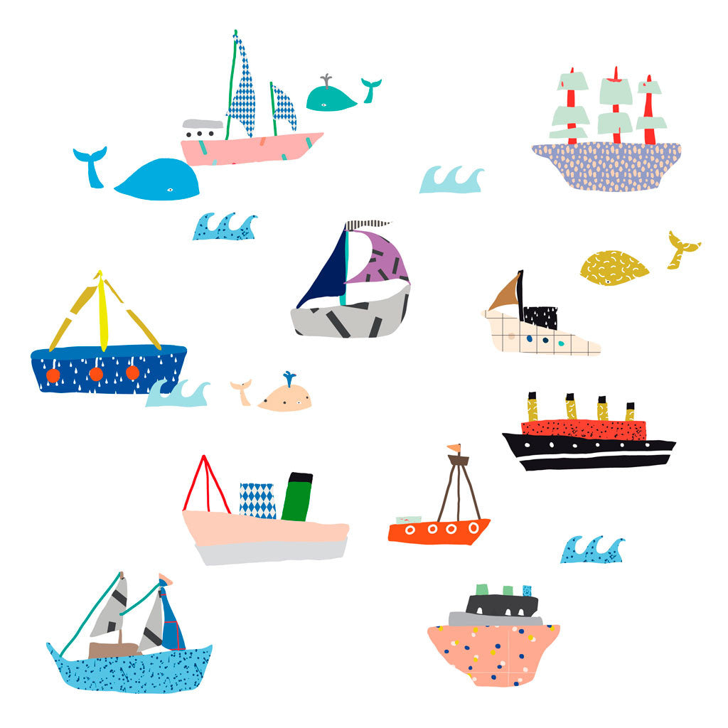 Mimi Lou wallsticker, Skibe på hvid baggrund