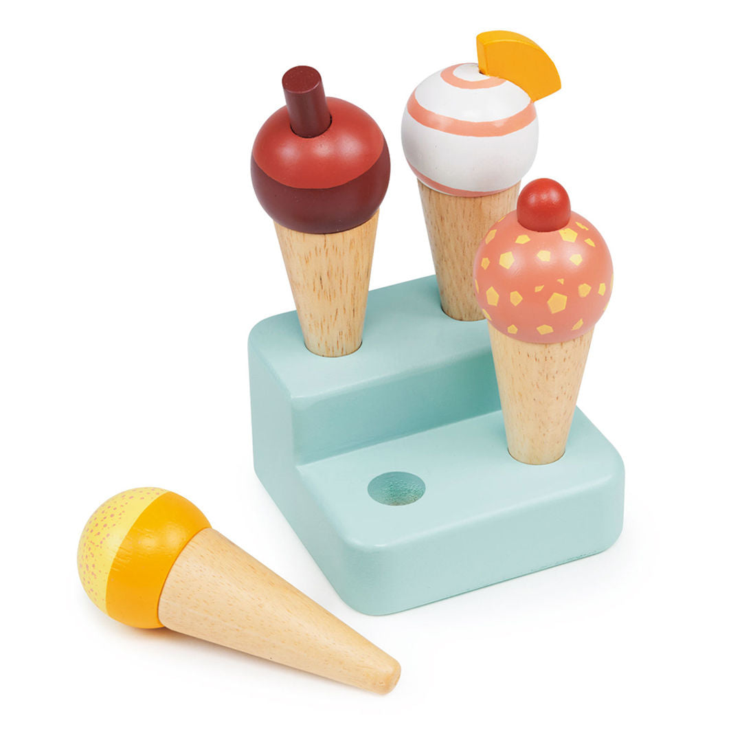 Mentari, Wooden Play Food, 4 Ice Cream Cones - Sunny Gelato