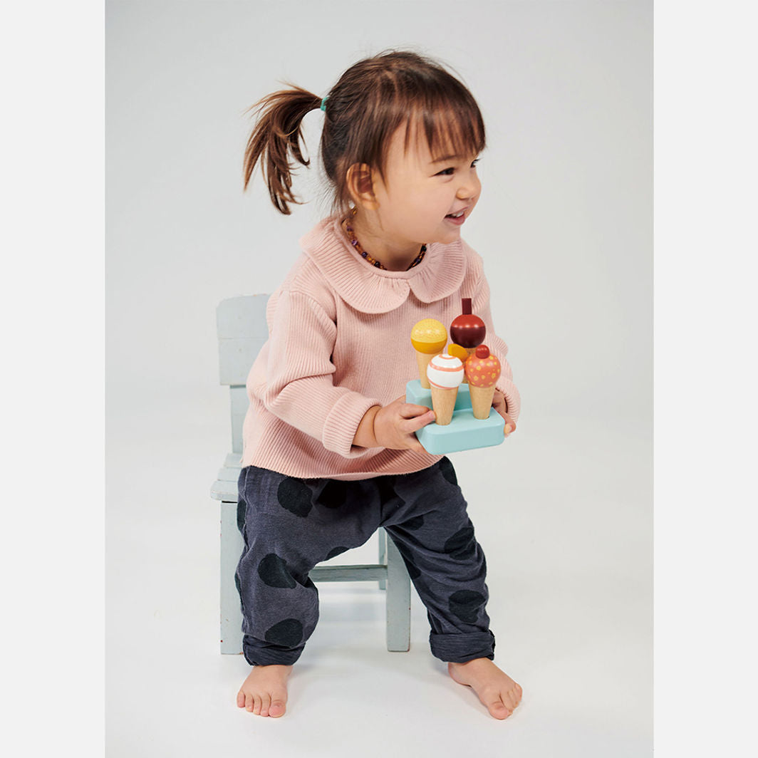 Mentari, Wooden Play Food, 4 Ice Cream Cones - Sunny Gelato