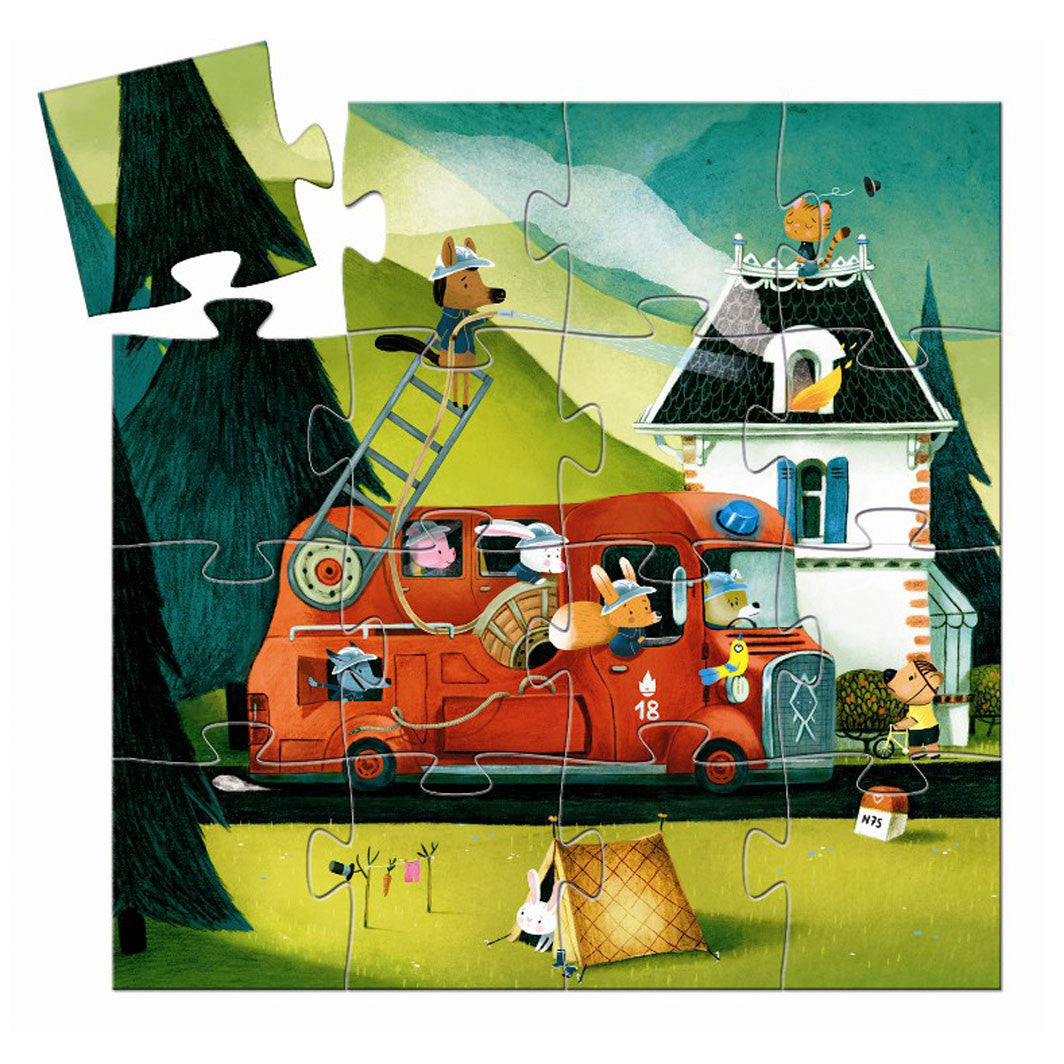 Djeco Silhouette Puzzle, Fire Truck - 16 Pieces
