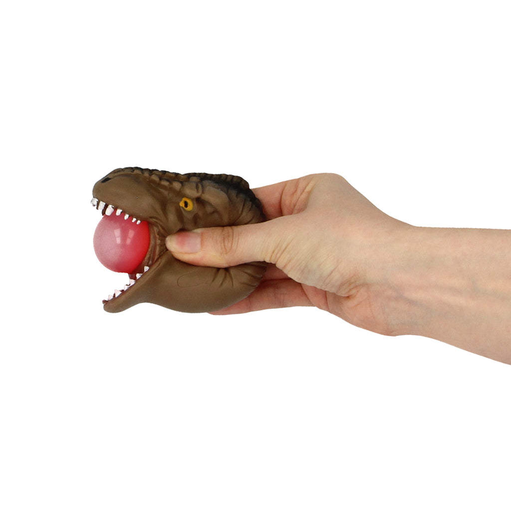 Keycraft gummi dinosaurhoved med boble tunge, assorteret farve