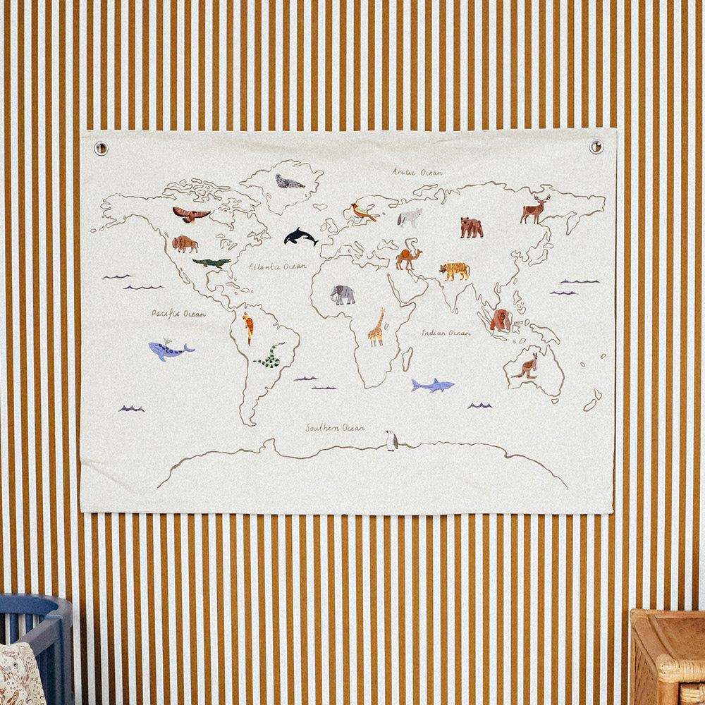 ferm Living vægophæng/stofbillede, The World - off-white