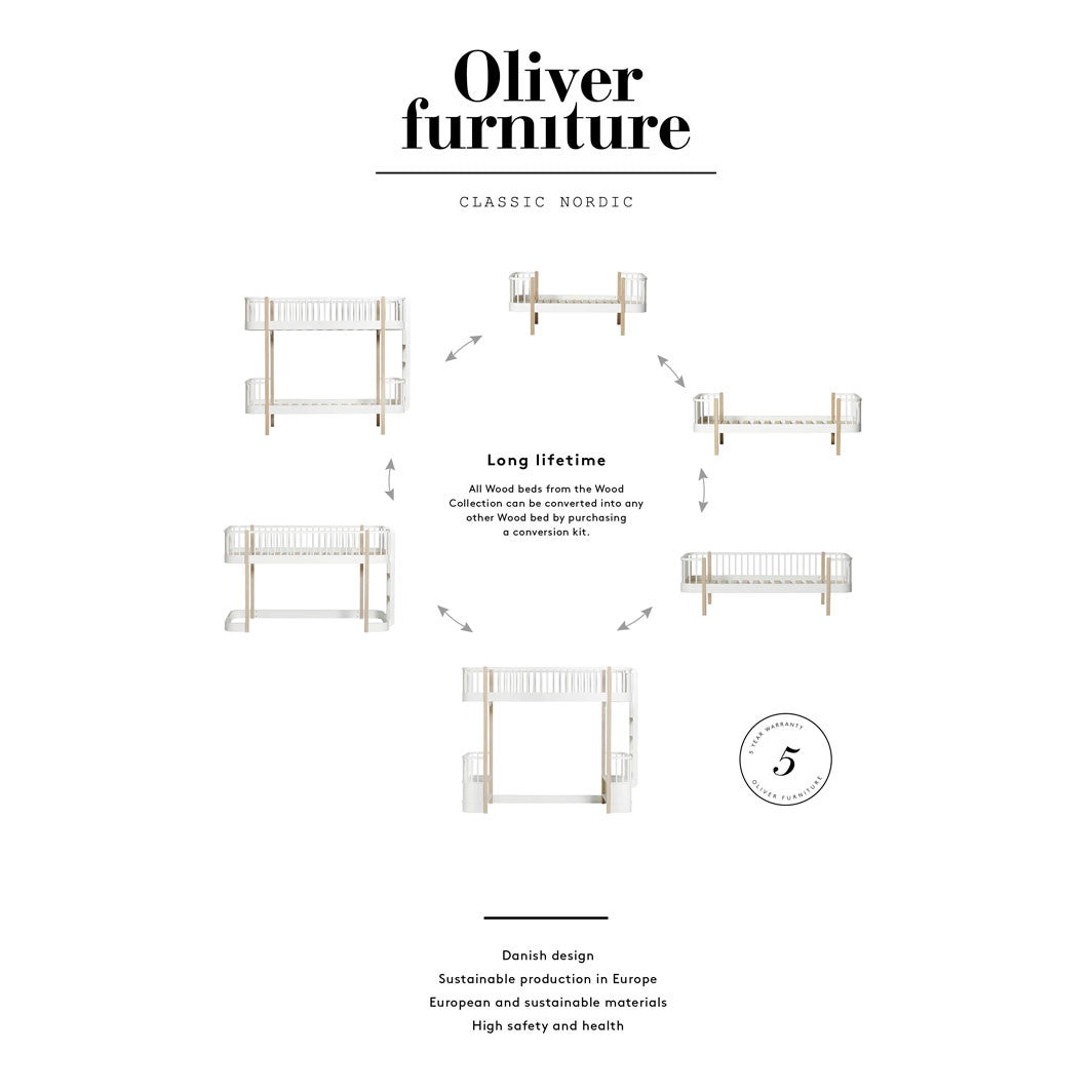 Oliver Furniture, Wood køjeseng - eg m. stige i front ombygningsmuligheder